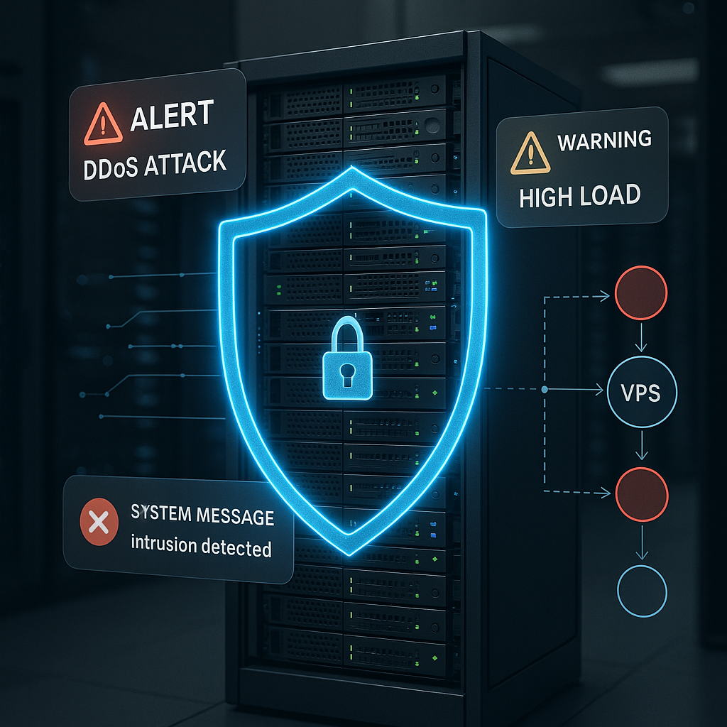 Infographic showing layered security against DDoS attacks in virtual servers